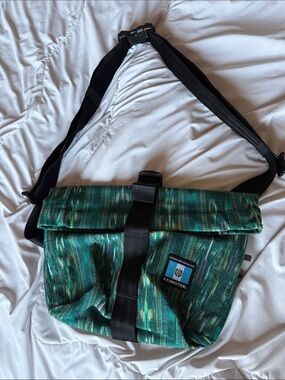 Ethnotek Green Patterned Roll-Top Messenger Bag